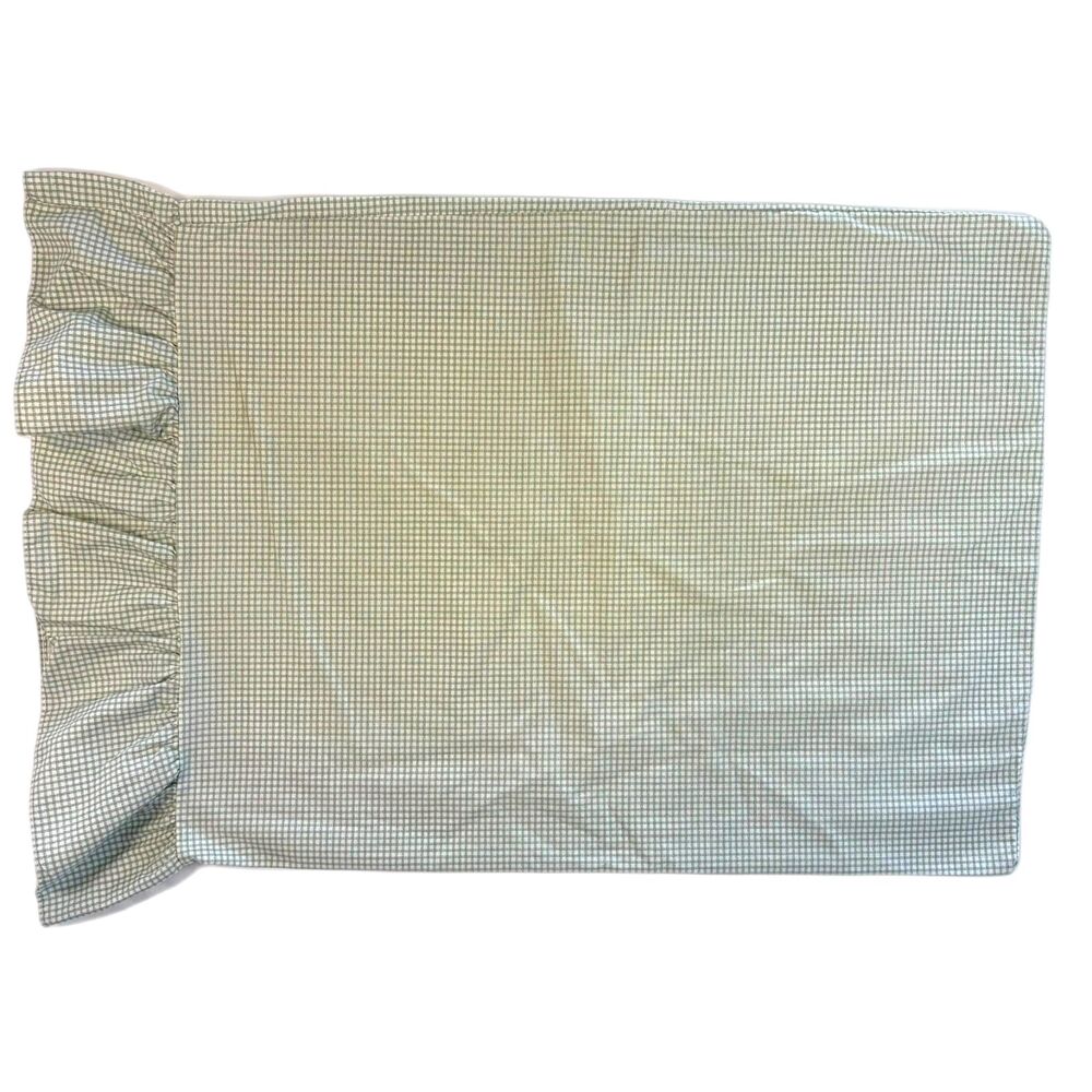 VTG Wamsutta Green Gingham Pillowcase Ruffle Edge Standard Country Farmhouse